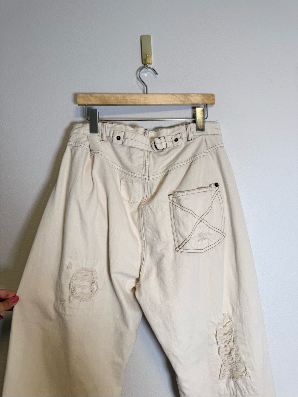 Magnolia Pearl Cotton Miner Denim pants distressed cream adjustable waist - Picture 7 of 16